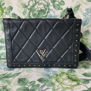 Valentino Orlandi Black Quilted Silver Gun Metal Studded Crossbody Bag